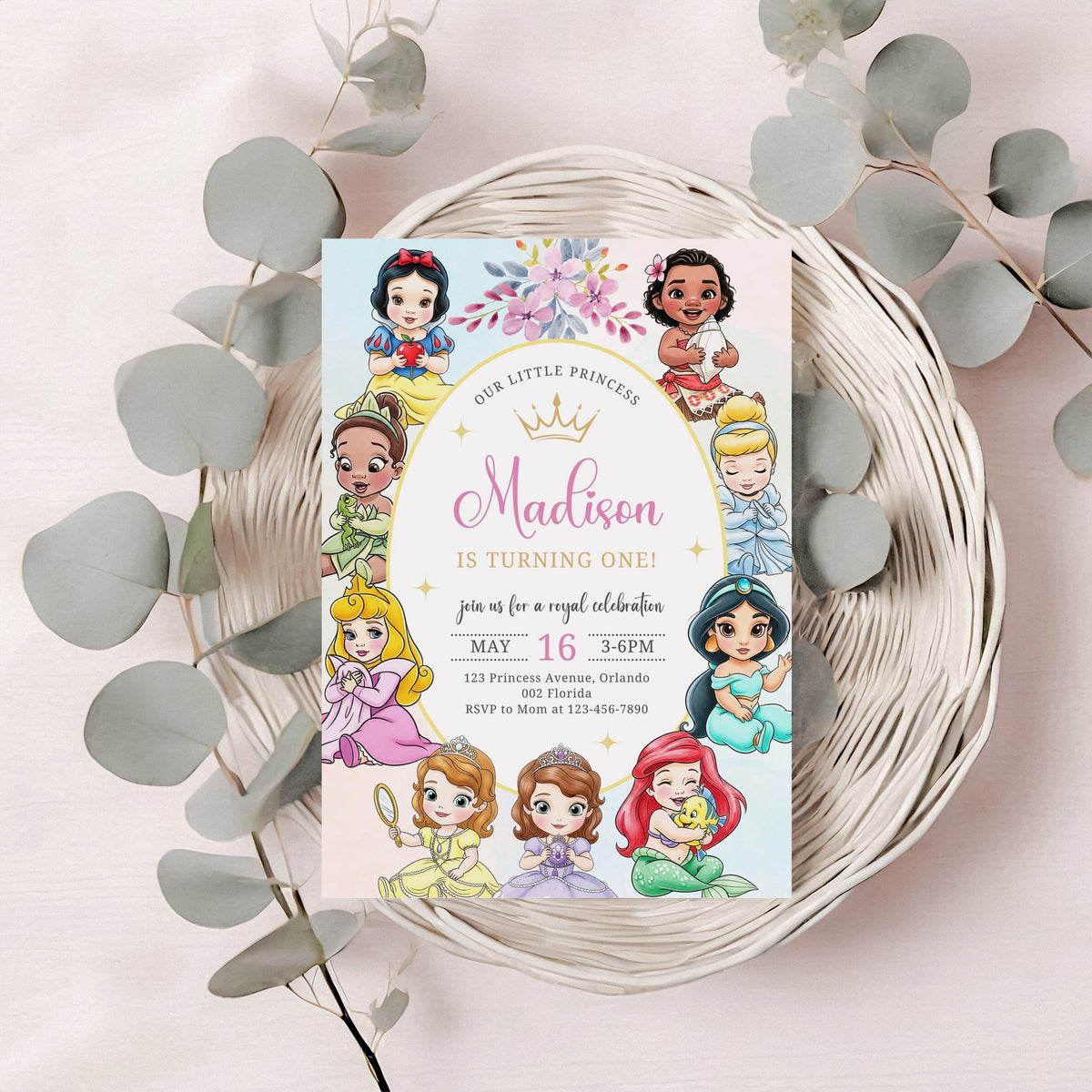 Editable Princess Invitation, Royal Princess 1st Birthday Invite, Girl Princess Theme, Princess Party Invite Digital Download, Evite 0666