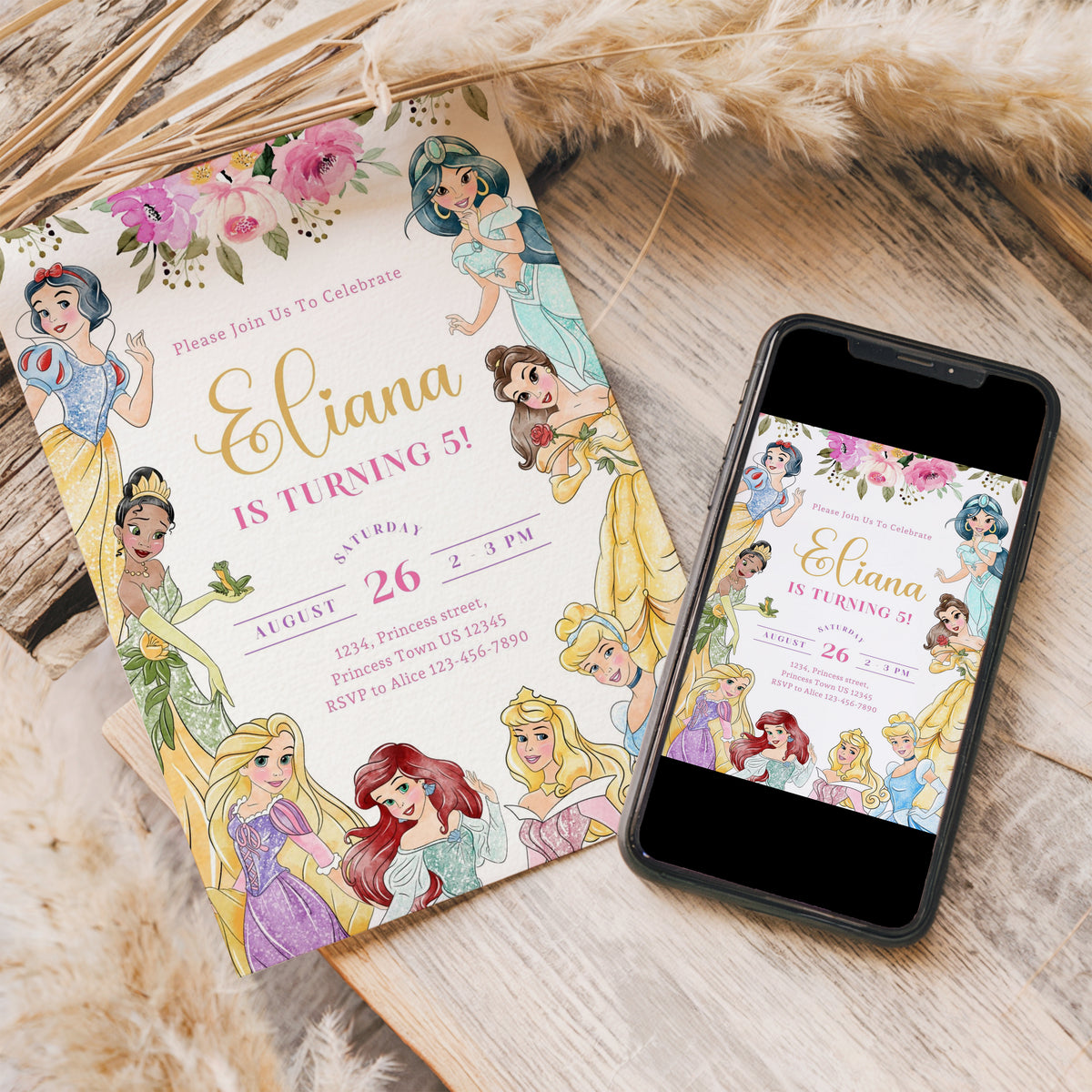 Princess Birthday Invitation Template, Printable Invitation, Girl Birthday, Evite, Digital Invite, - 0722