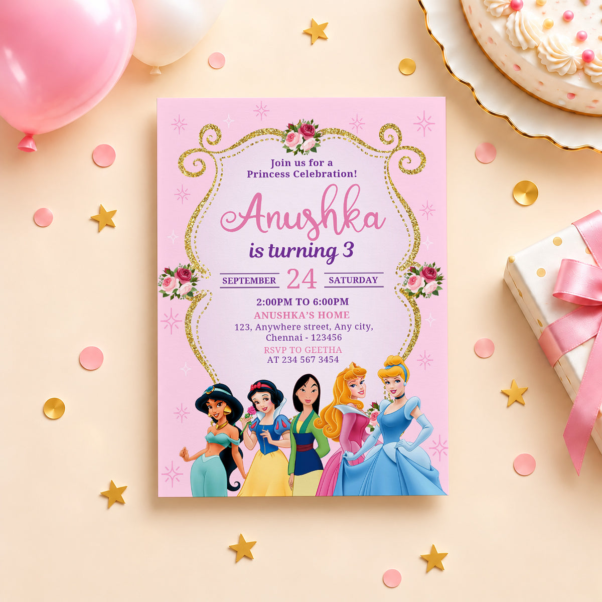 Princess Birthday Invitation | Digital & Printed