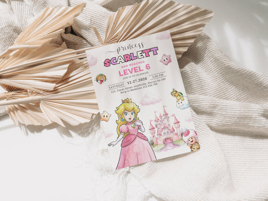 Princess Peach Invitation, Peach Party Birthday Invite, Girl Princess Peach Theme, Princess Peach Party Invite Digital Download, Evite 0710