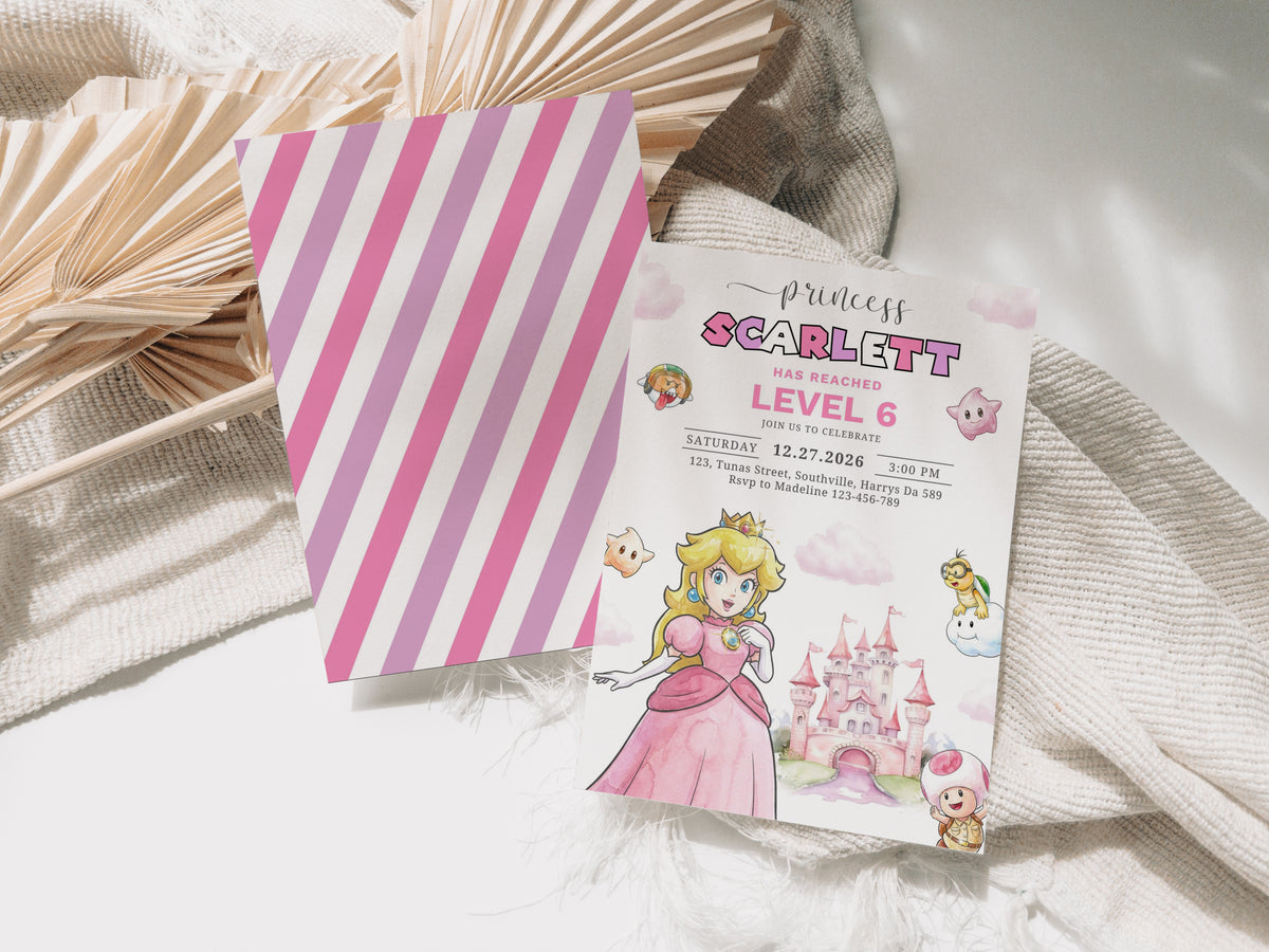 Princess Peach Invitation, Peach Party Birthday Invite, Girl Princess Peach Theme, Princess Peach Party Invite Digital Download, Evite 0710