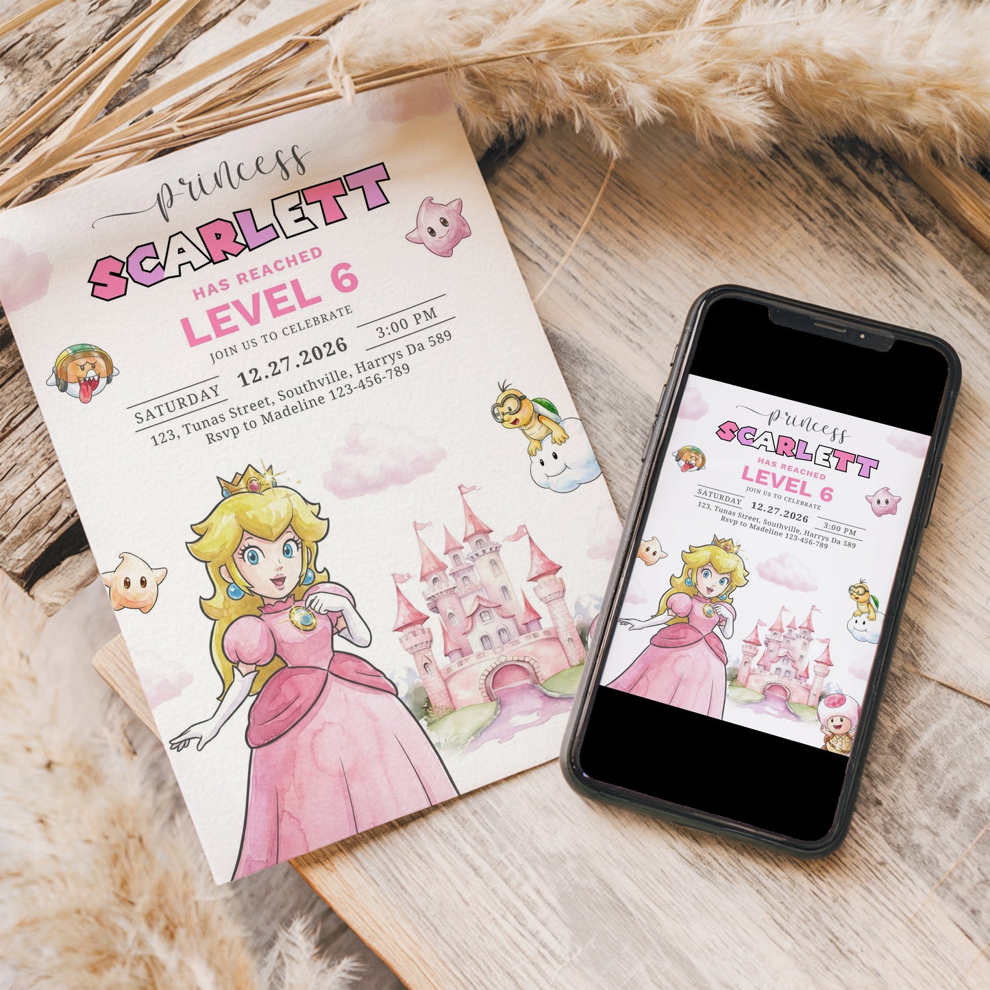 Princess Peach Invitation, Peach Party Birthday Invite, Girl Princess Peach Theme, Princess Peach Party Invite Digital Download, Evite 0710