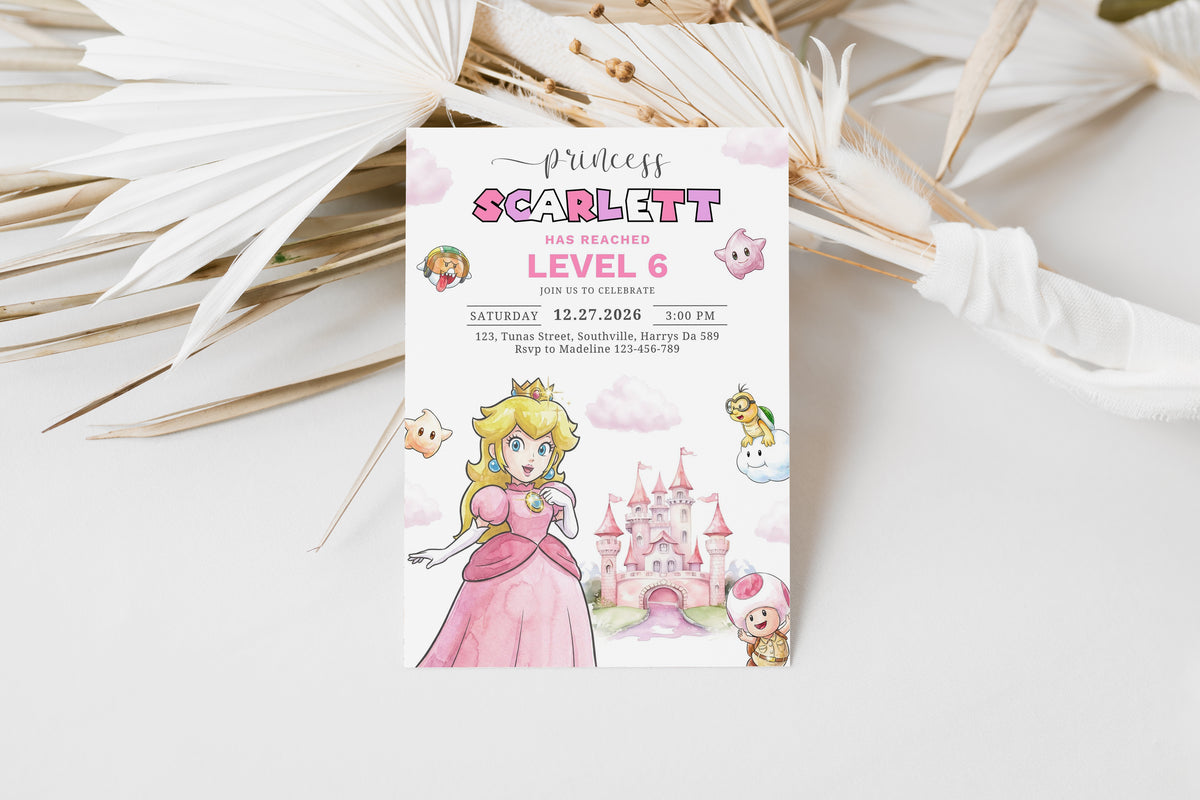 Princess Peach Invitation, Peach Party Birthday Invite, Girl Princess Peach Theme, Princess Peach Party Invite Digital Download, Evite 0710