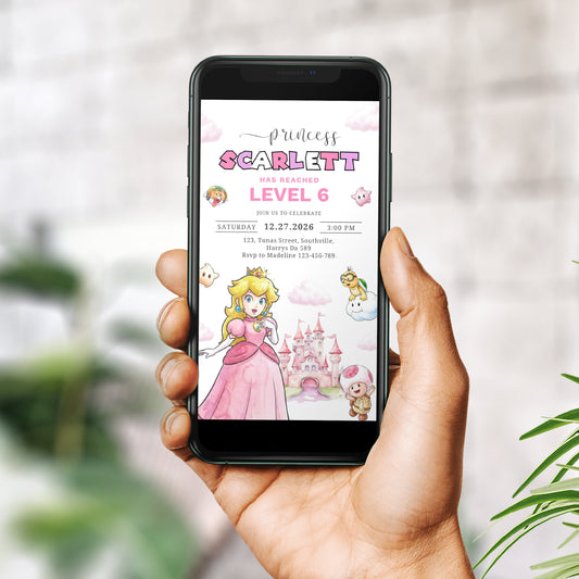 Princess Peach Birthday Invitation Template, Girl Birthday, Princess Peach Evite, Digital Invite, 0710