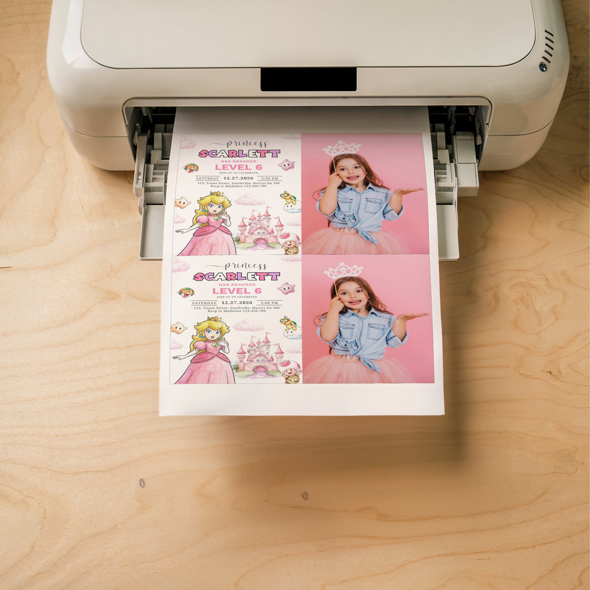 Princess Peach Photo Birthday Invitation Template, Printable Photo Invitation, Princess Peach Girl Birthday, Evite, Digital Invite 0710