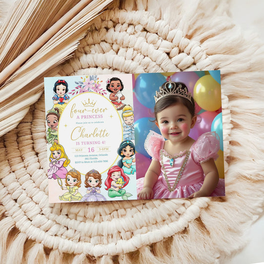 Princess Photo Birthday Invitation Template, Printable Photo Invitation, Girl Birthday, Evite, Digital Invite 0665