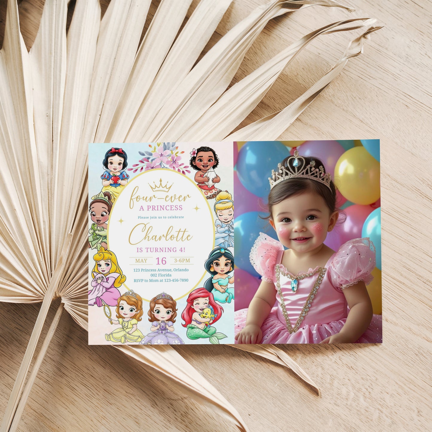 Princess Photo Birthday Invitation Template, Printable Photo Invitation, Girl Birthday, Evite, Digital Invite 0665
