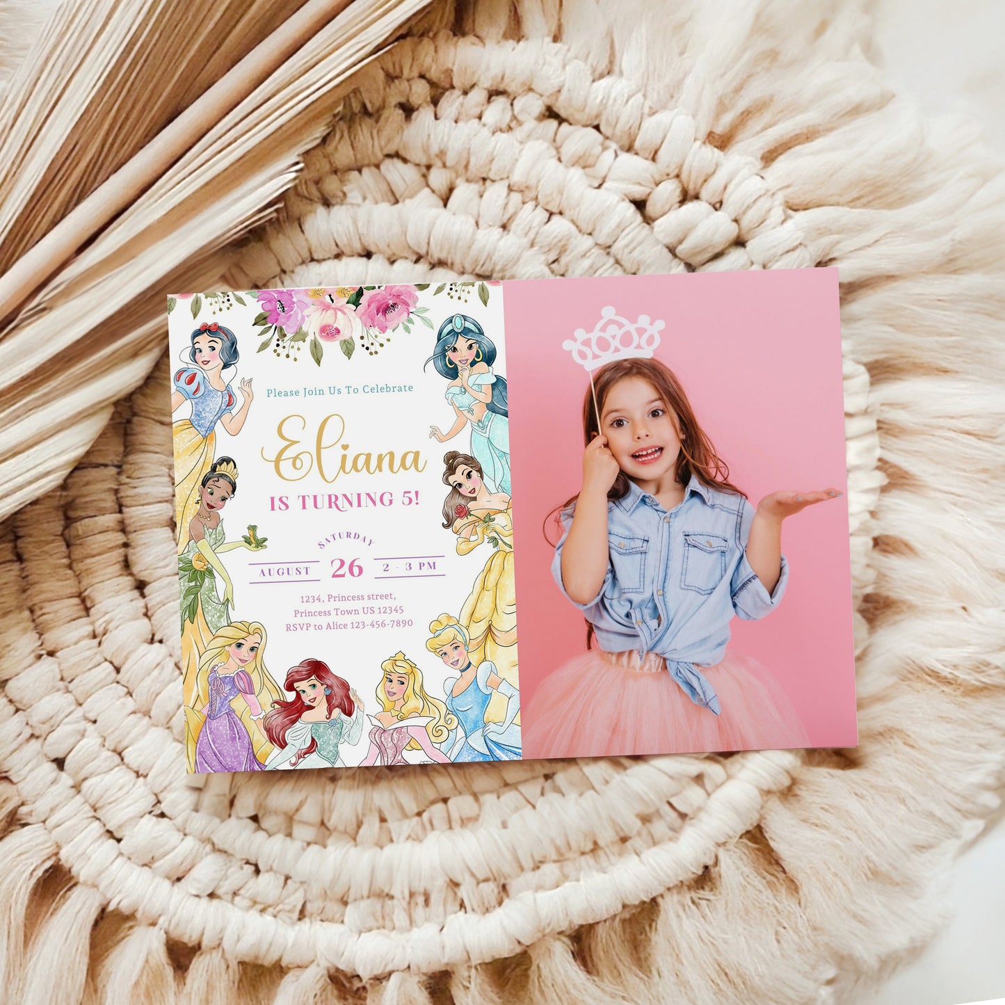 Princess Photo Birthday Invitation Template, Printable Photo Invitation, Girl Birthday, Evite, Digital Invite 0722