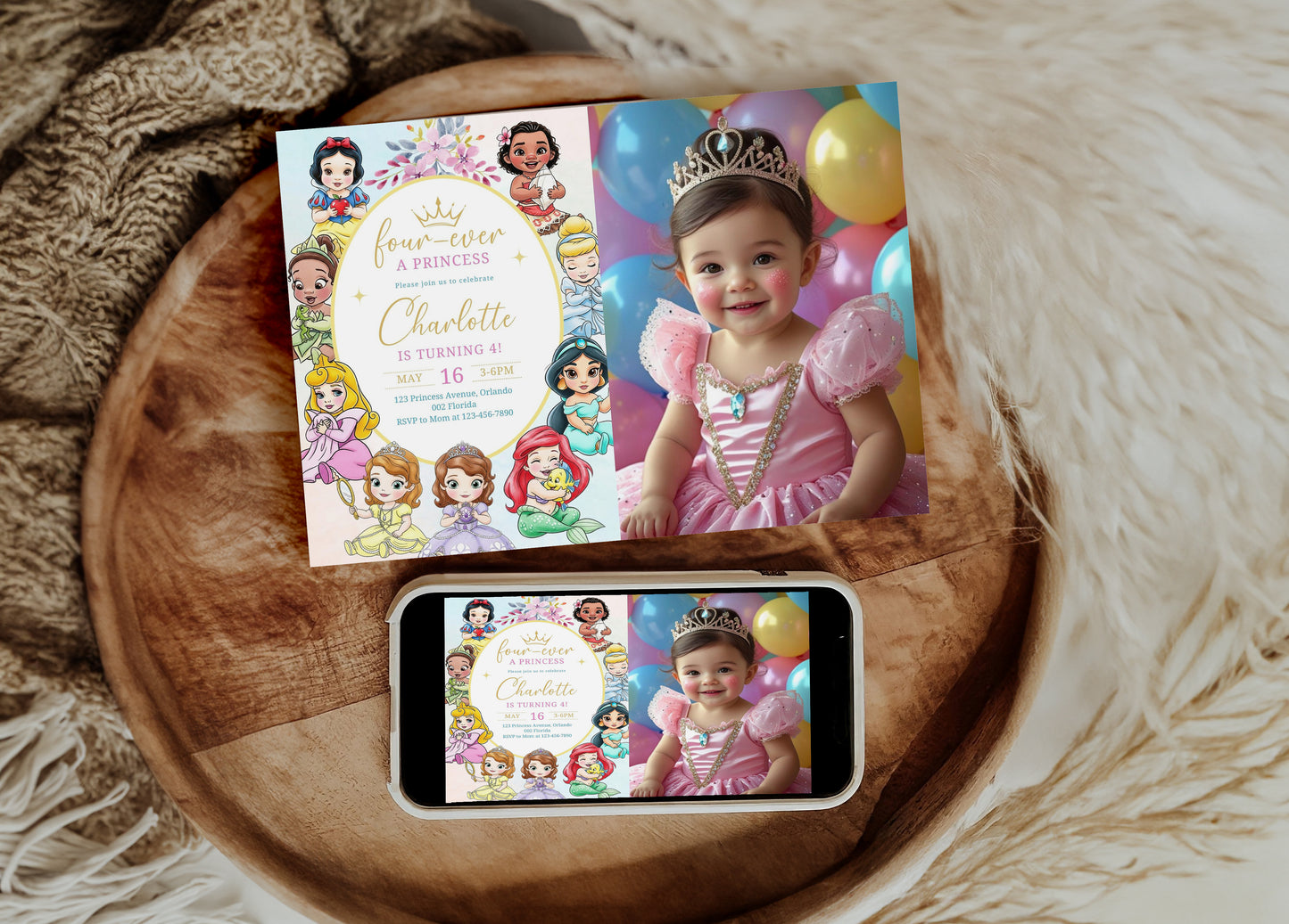 Princess Photo Birthday Invitation Template, Printable Photo Invitation, Girl Birthday, Evite, Digital Invite 0665
