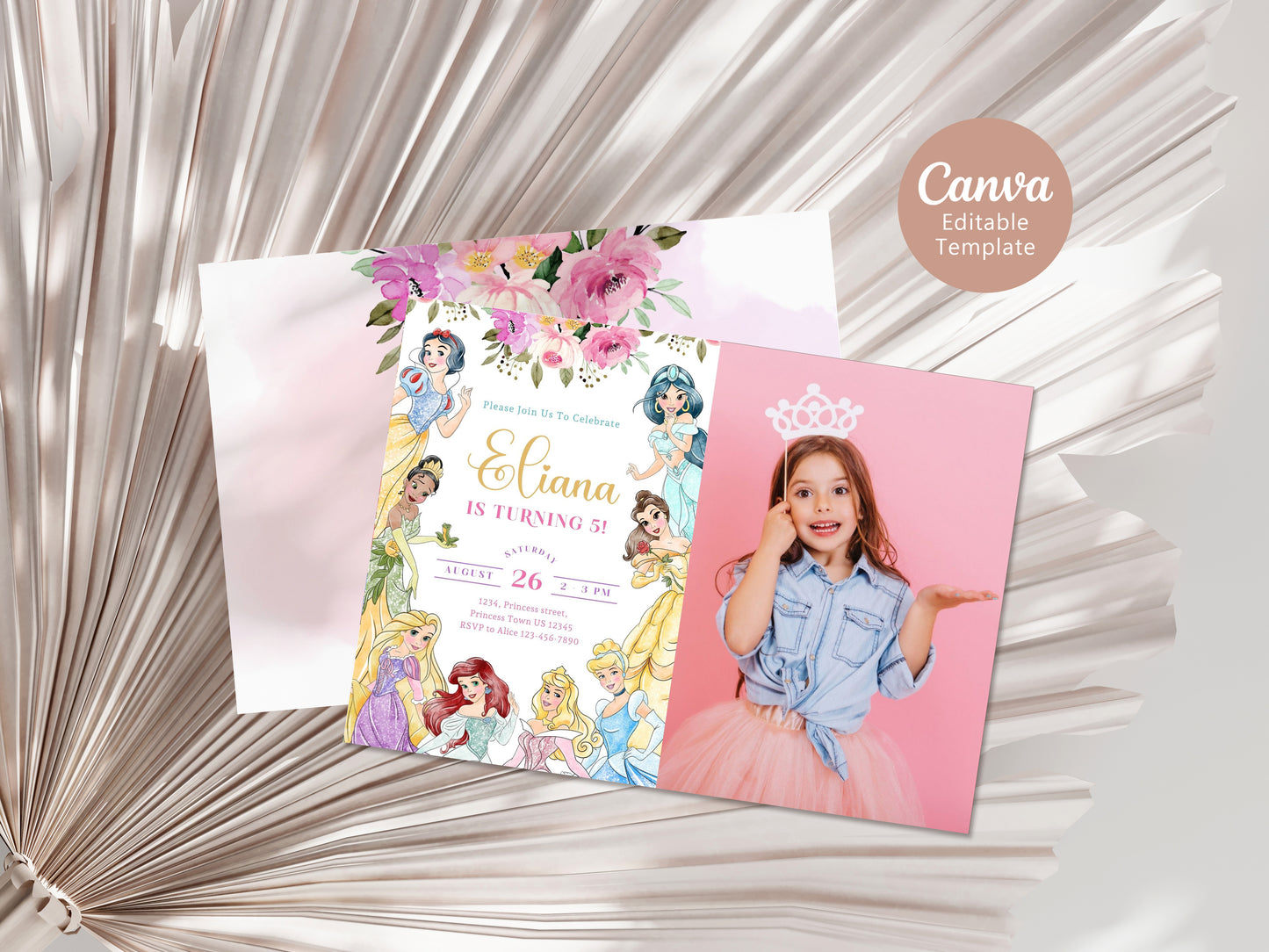 Princess Photo Birthday Invitation Template, Printable Photo Invitation, Girl Birthday, Evite, Digital Invite 0722