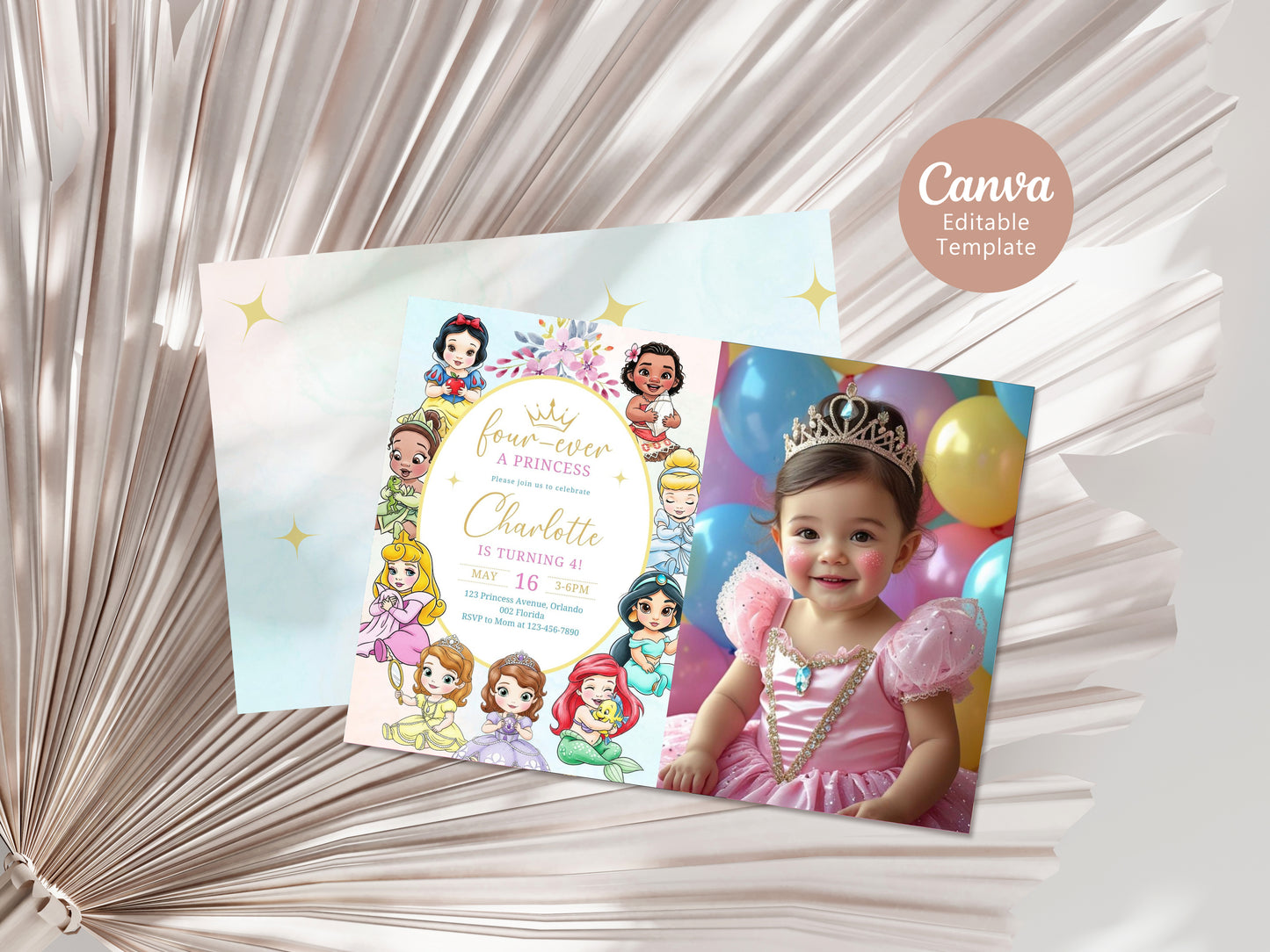 Princess Photo Birthday Invitation Template, Printable Photo Invitation, Girl Birthday, Evite, Digital Invite 0665