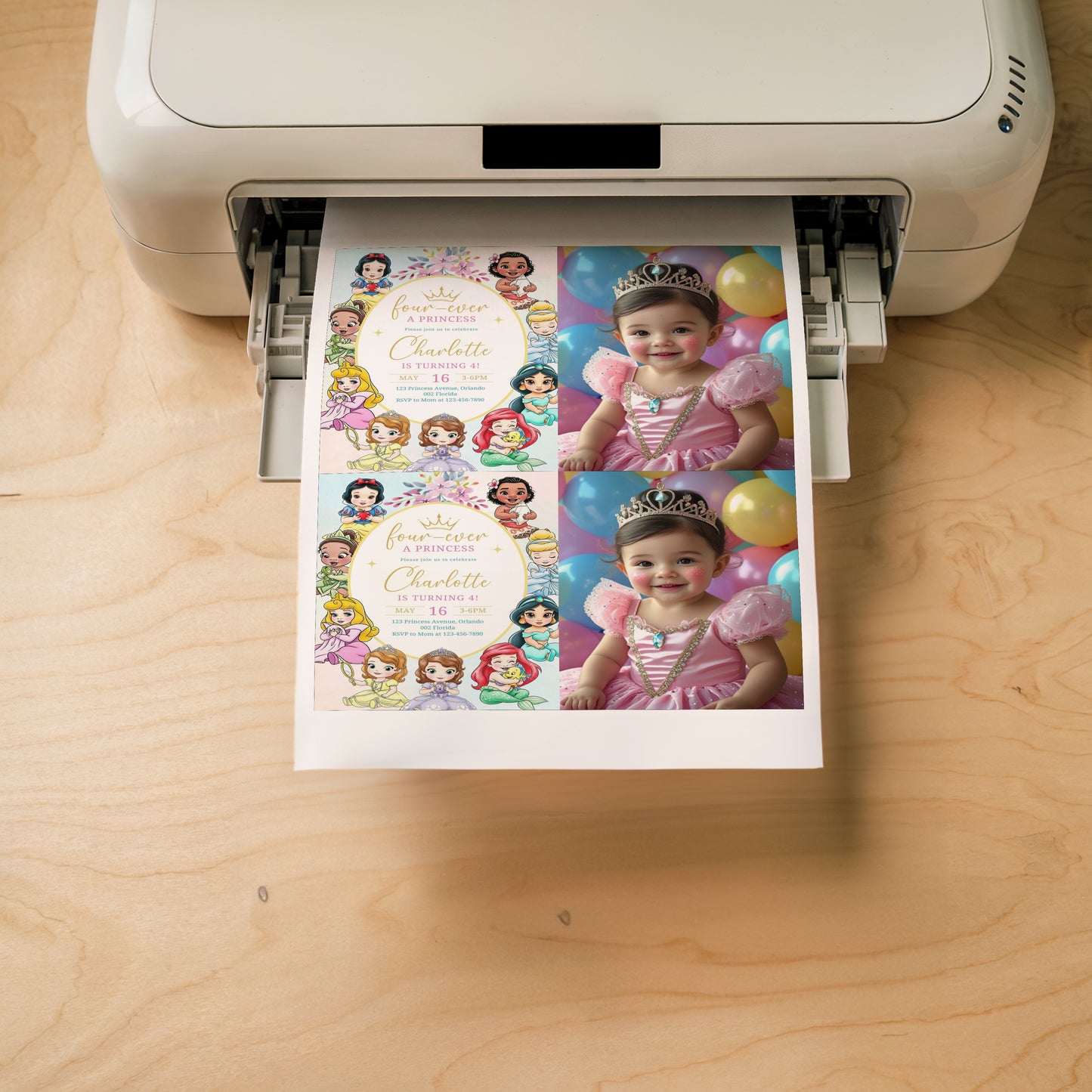Princess Photo Birthday Invitation Template, Printable Photo Invitation, Girl Birthday, Evite, Digital Invite 0665