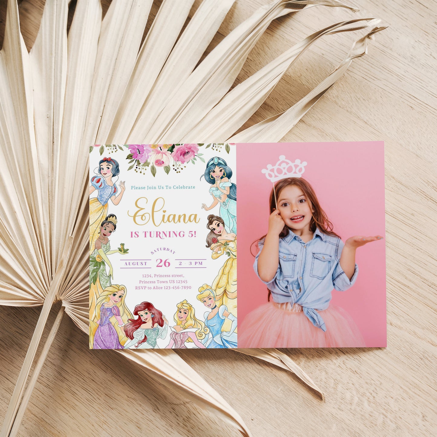 Princess Photo Birthday Invitation Template, Printable Photo Invitation, Girl Birthday, Evite, Digital Invite 0722