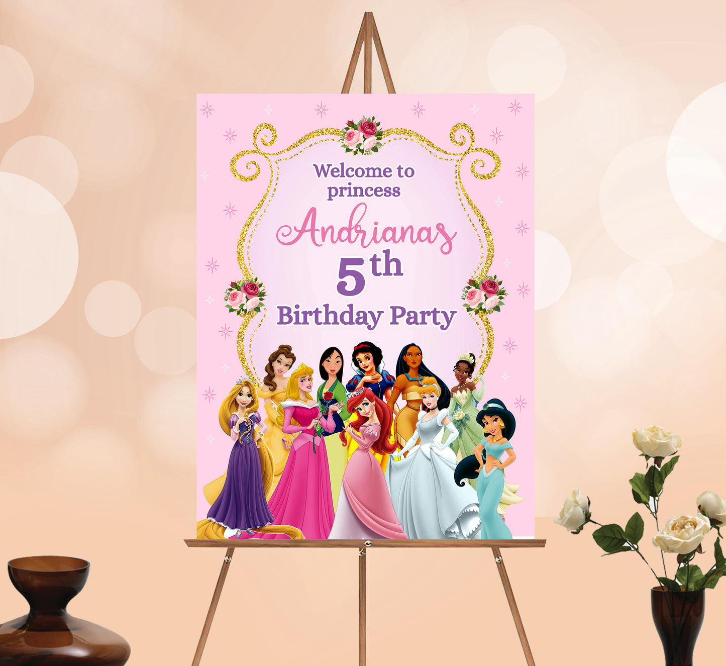 Princess Welcome Sign, Printable Sign Board, Girl Birthday, Digital Download, Edit yourself, Corjl 0020