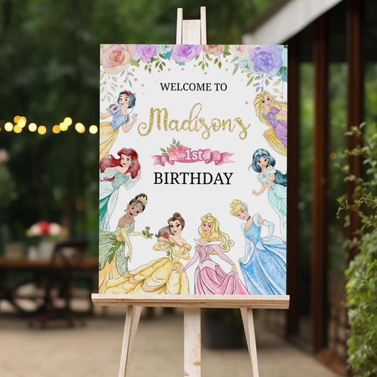 Princess Welcome Sign, Printable Sign Board, Girl Birthday, Digital Download, Edit yourself, Corjl 0301