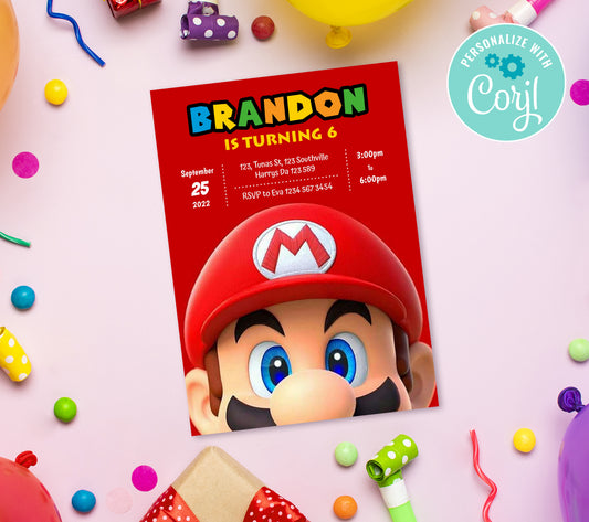 Super Mario Birthday Invitation Template, Printable Invitation, bOY Birthday, Evite, Digital Invite, 0294