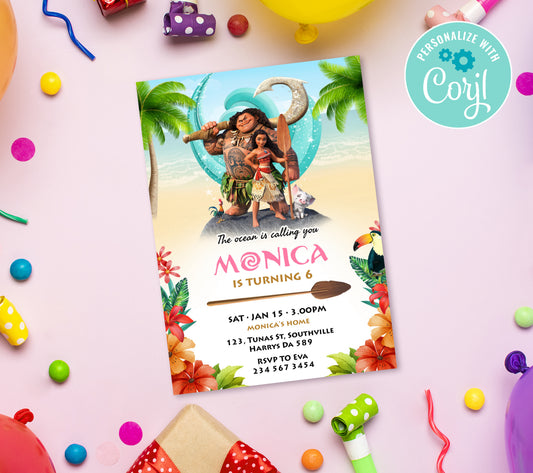 Big Moana Birthday Invitation Template, Printable Invitation, Girl Birthday, Evite, Digital Invite, - 0110