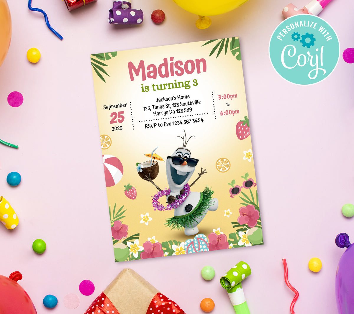 Olaf Birthday Invitation Template, Printable Invitation, Girl Birthday, Evite, Digital Invite, 0264