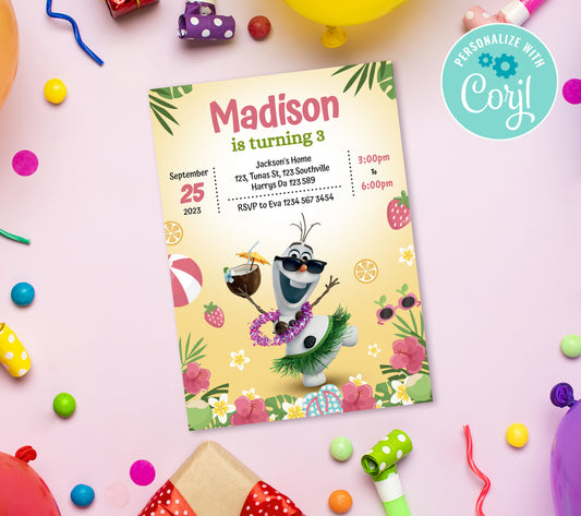 Olaf Birthday Invitation Template, Printable Invitation, Girl Birthday, Evite, Digital Invite, 0264
