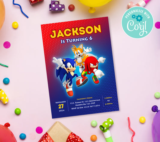 Sonic Birthday Invitation Template, Printable Invitation, Boy Birthday, Evite, Digital Invite,  0145