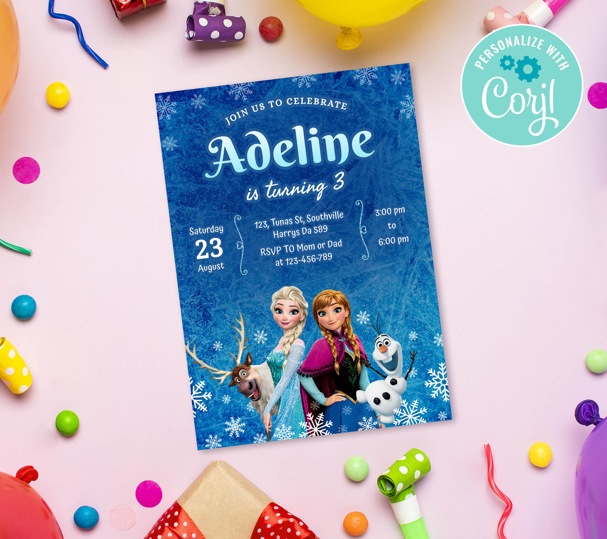 Frozen Birthday Invitation Template, Printable Invitation, Girl Birthday, Evite, Digital Invite,  0128
