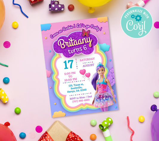 Barbie Birthday Invitation Template, Printable Invitation, Girl Birthday, Evite, Digital Invite,  - 0175
