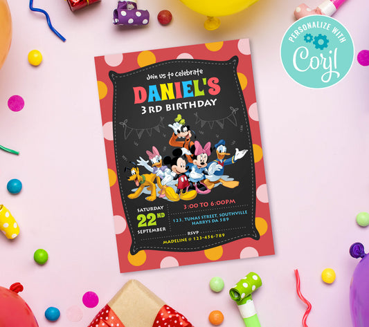 Mickey Birthday Invitation Template, Printable Invitation, Boy Birthday, Evite, Digital Invite, 0041