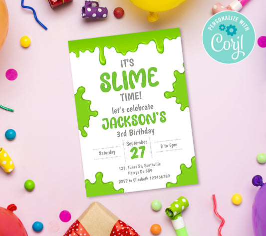 Slime Green Birthday Invitation Template, Printable Invitation, Boy Birthday, Evite, Digital Invite,  0048