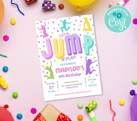 Jump Girl Birthday Invitation Template, Printable Invitation, Girl Birthday, Evite, Digital Invite,  0260