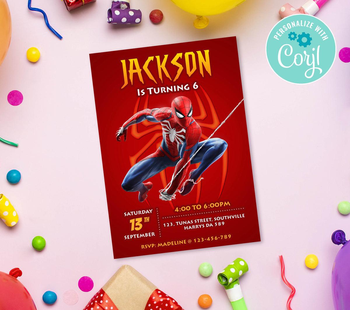 Spiderman Birthday Invitation Template, Printable Invitation, Boy Birthday, Evite, Digital Invite, 0126