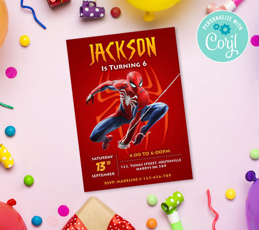 Spiderman Birthday Invitation Template, Printable Invitation, Boy Birthday, Evite, Digital Invite, 0126