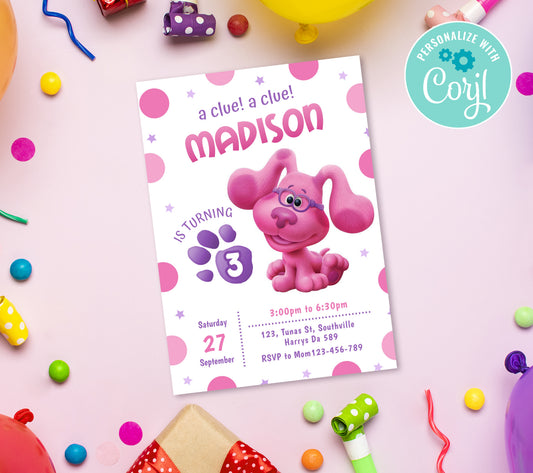 Blue Clues Girl Birthday Invitation Template, Printable Invitation, Girl Birthday, Evite, Digital Invite, 0292