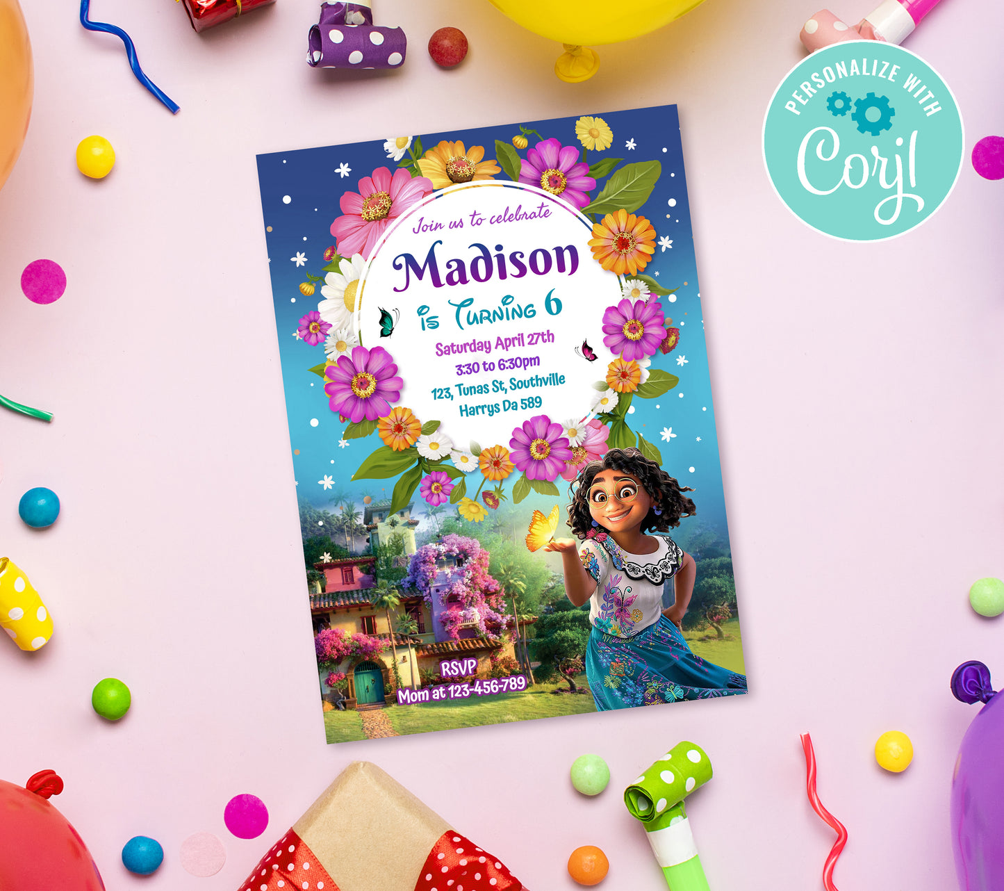 Encanto Mirabel Birthday Invitation Template, Printable Invitation, Girl Birthday, Evite, Digital Invite, 0013