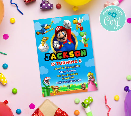 Super Mario Birthday Invitation Template, Printable Invitation, Boy Birthday, Evite, Digital Invite, 0135