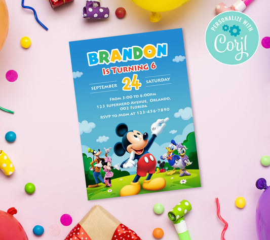 Mickey Birthday Invitation Template, Printable Invitation, Girl Birthday, Evite, Digital Invite, 0151