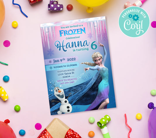 Frozen Birthday Invitation Template, Printable Invitation, Girl Birthday, Evite, Digital Invite,  0043