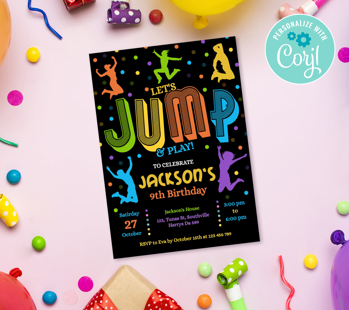 Jump Birthday Invitation Template, Printable Invitation, Boy Birthday, Evite, Digital Invite, 0170