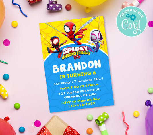 Spidey Birthday Invitation Template, Printable Invitation, Boy Birthday, Evite, Digital Invite,  0149