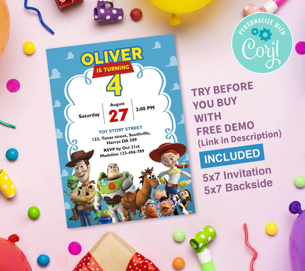 Toy Story Birthday Invitation Template, Printable Invitation, Boy Birthday, Evite, Digital Invite, 0134