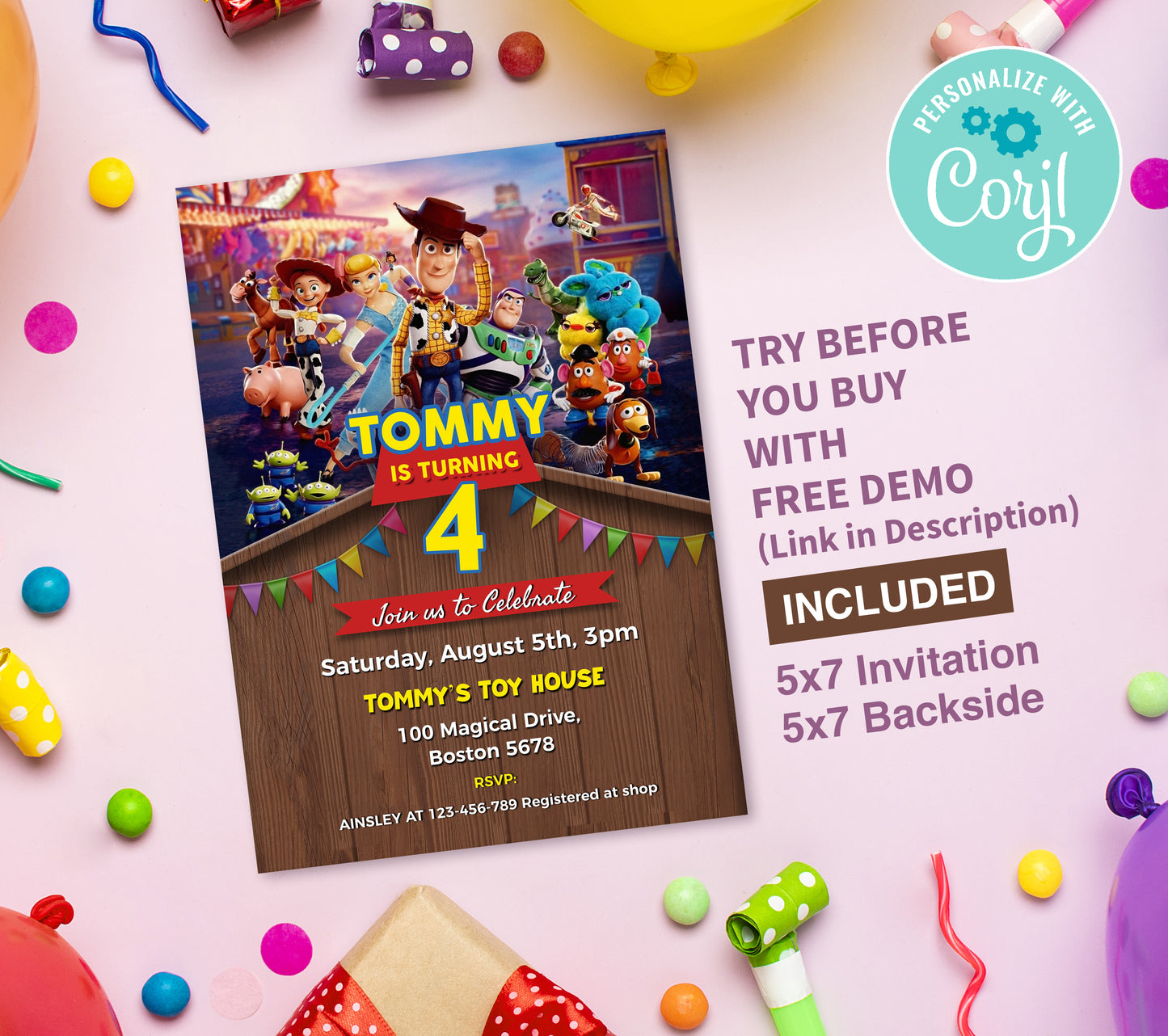Toy Story Birthday Invitation Template, Printable Invitation, Boy Birthday, Evite, Digital Invite,  0011