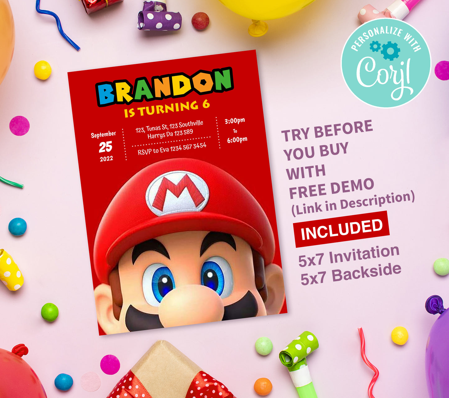 Super Mario Birthday Invitation Template, Printable Invitation, bOY Birthday, Evite, Digital Invite, 0294