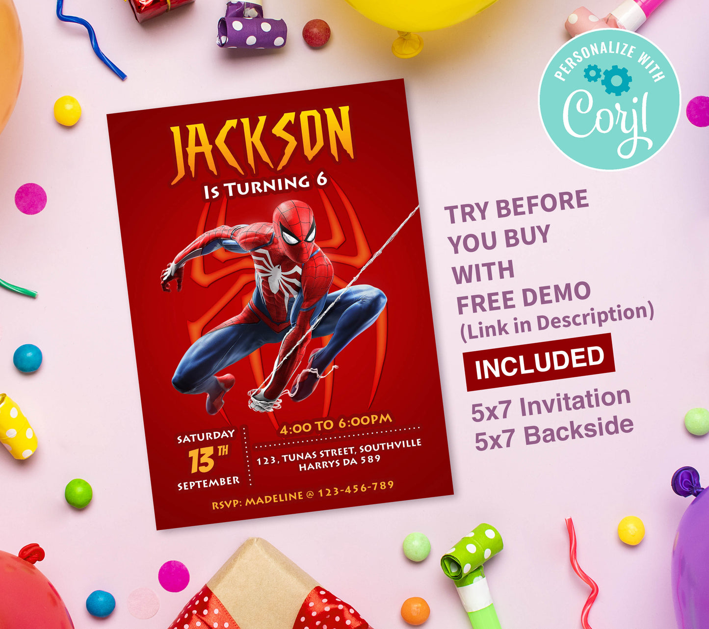 Spiderman Birthday Invitation Template, Printable Invitation, Boy Birthday, Evite, Digital Invite, 0126