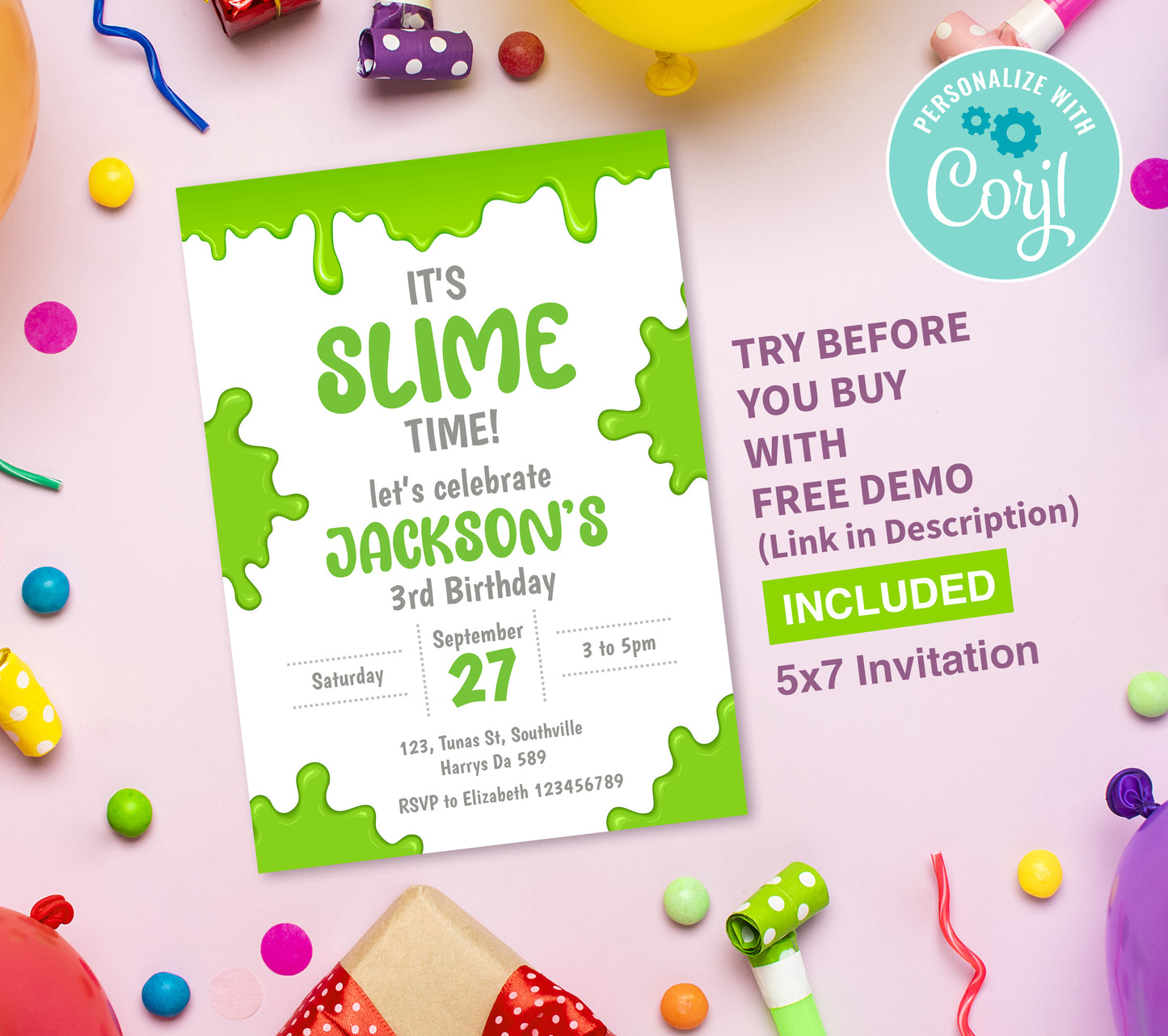Slime Green Birthday Invitation Template, Printable Invitation, Boy Birthday, Evite, Digital Invite,  0048