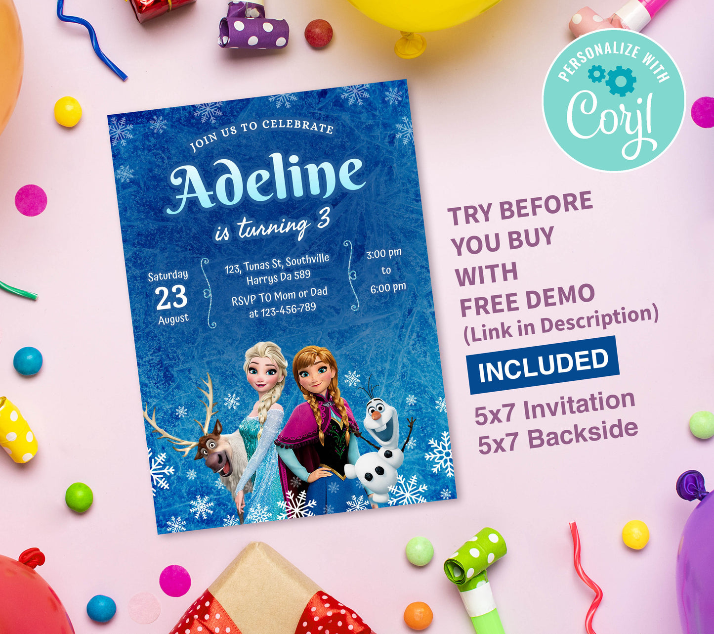 Frozen Birthday Invitation Template, Printable Invitation, Girl Birthday, Evite, Digital Invite,  0128