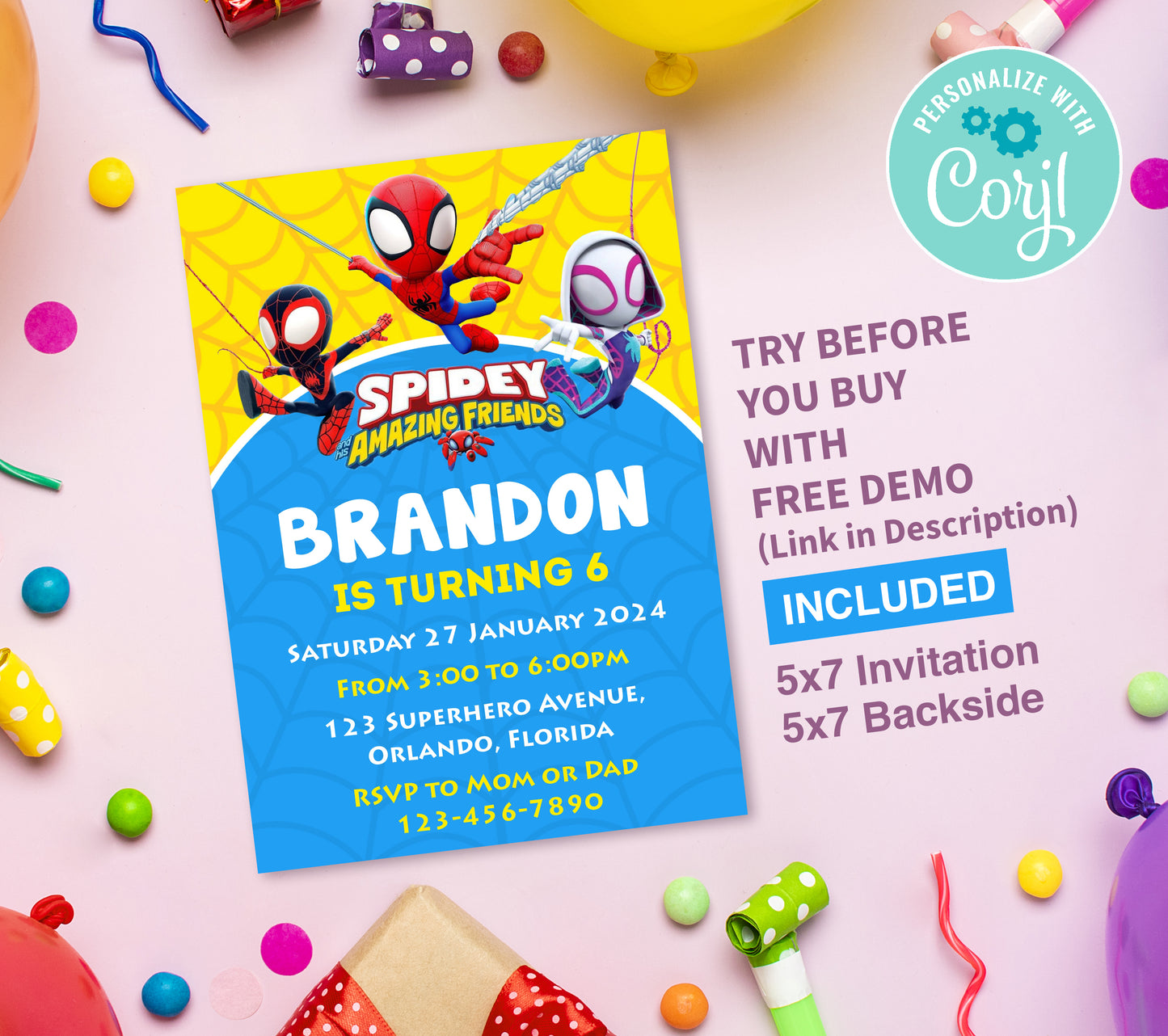 Spidey Birthday Invitation Template, Printable Invitation, Boy Birthday, Evite, Digital Invite,  0149