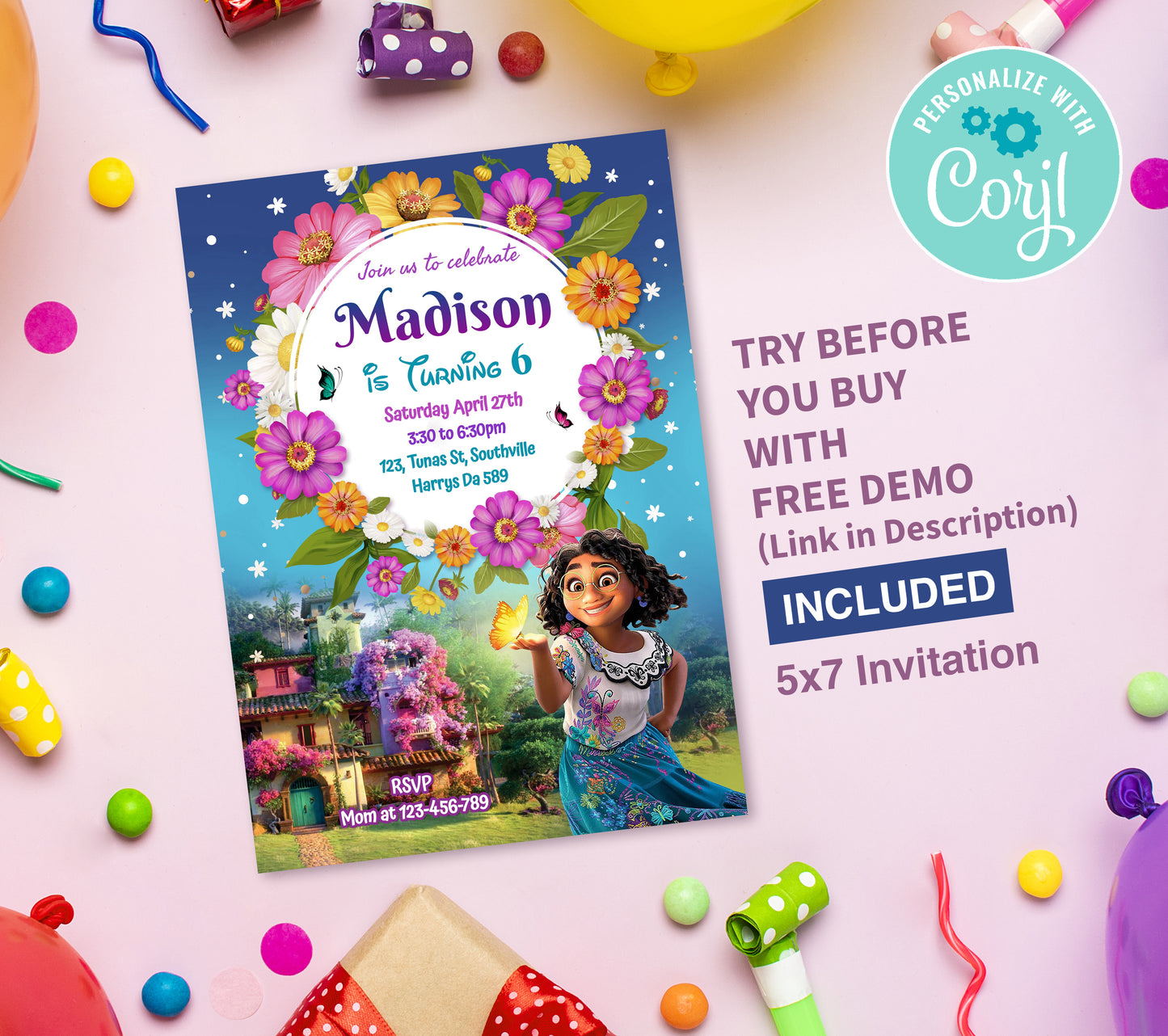 Encanto Mirabel Birthday Invitation Template, Printable Invitation, Girl Birthday, Evite, Digital Invite, 0013