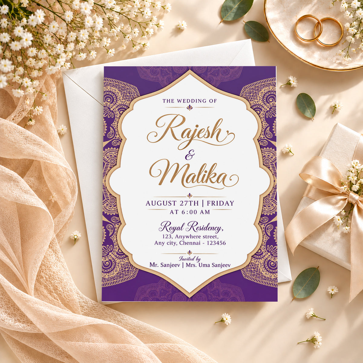 Purple Floral Palette Wedding Invitation | Digital & Printed