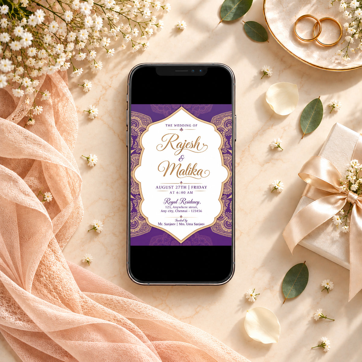 Purple Floral Palette Wedding Invitation | Digital & Printed