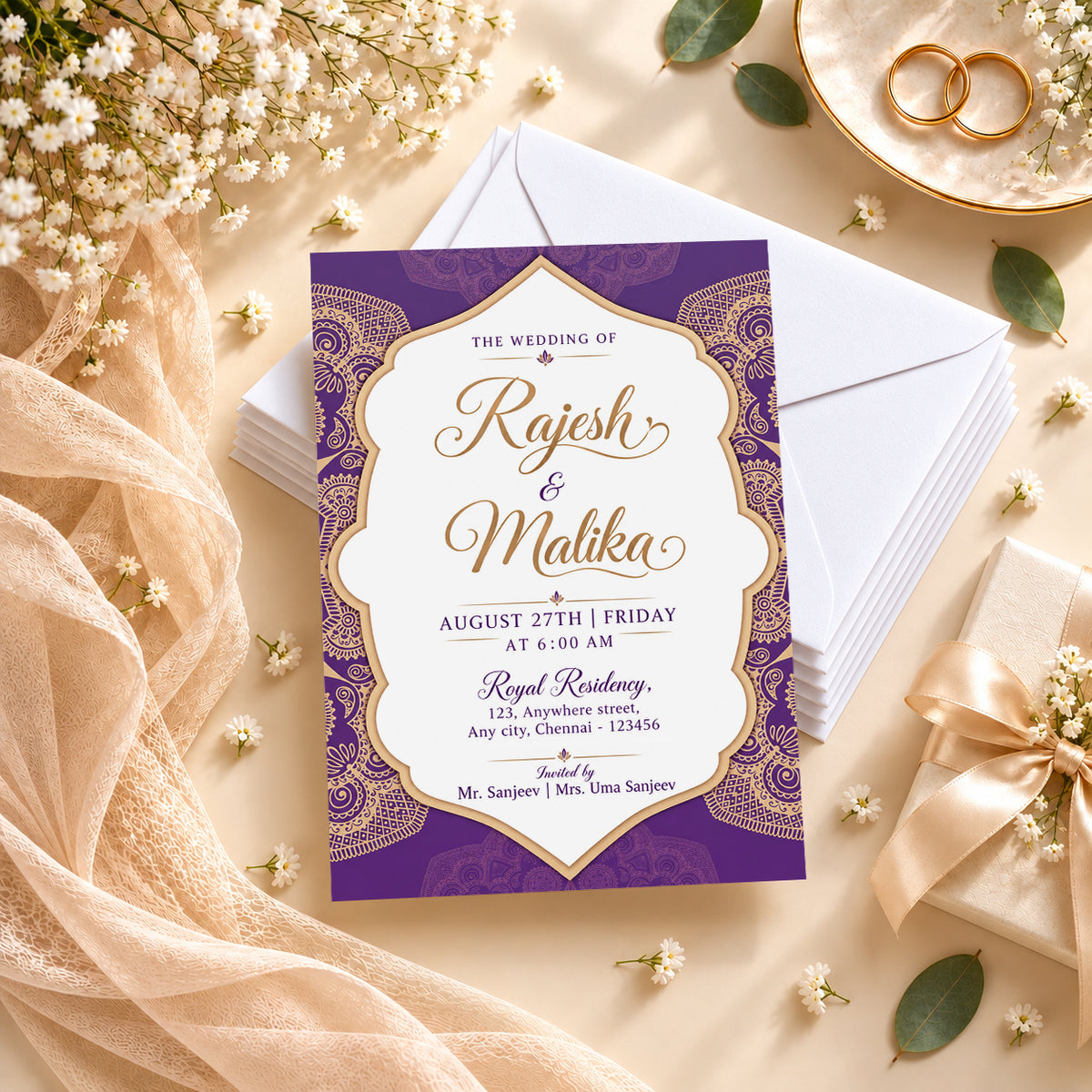 Purple Floral Palette Wedding Invitation | Digital & Printed