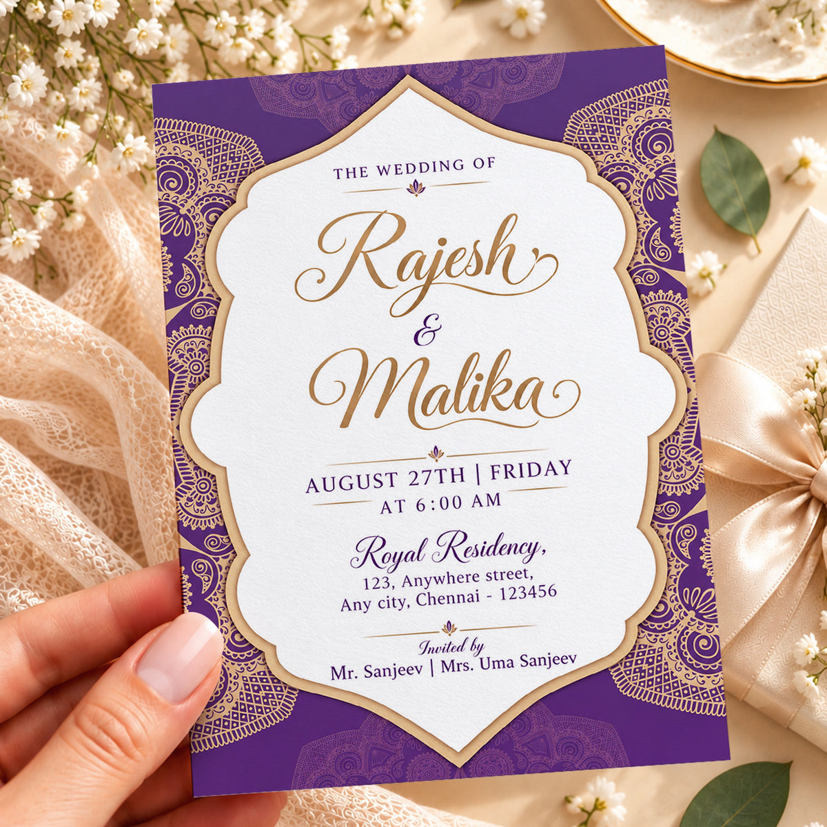 Purple Floral Palette Wedding Invitation | Digital & Printed